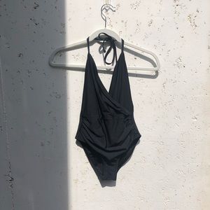 Black Halter Wrap One Piece